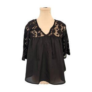 Cruel Sheer Grunge Black Flowy Blouse w/ Lace Detailing Sz S